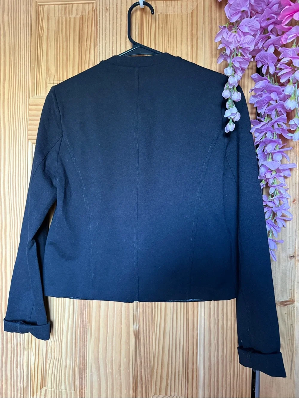 Michael Kors Black Croc-Embossed Faux Leather Front Jacket